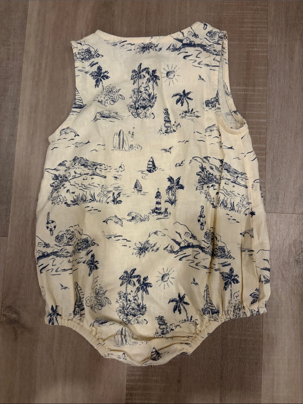 Rylee + Cru Cream and Navy Island Print Baby One-Piece